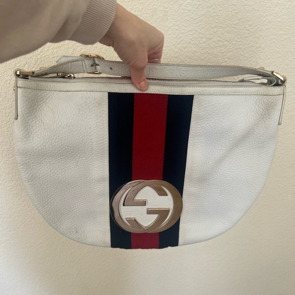 GUCCI White Calfskin Leather Blondie  Hobo Shoulder Bag - Picture 3 of 11